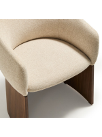 ANTAS chaise avec accoudoirs en chenille beige hydrofuge et placage noyer