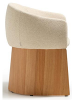 MALISA Silla con reposabrazos en chenilla hidrófuga beige y chapa de roble