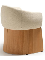 MALISA Silla con reposabrazos en chenilla hidrófuga beige y chapa de roble