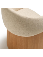 MALISA Silla con reposabrazos en chenilla hidrófuga beige y chapa de roble