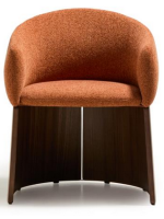 NORTPORT Silla con reposabrazos en chenilla hidrófuga color terracota y chapa de nogal