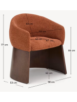 NORTPORT Silla con reposabrazos en chenilla hidrófuga color terracota y chapa de nogal