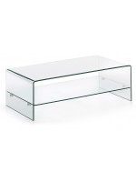 BURANO Mesa de centro 110x55 cm en cristal templado transparente con doble balda