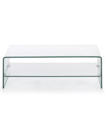 BURANO Mesa de centro 110x55 cm en cristal templado transparente con doble balda