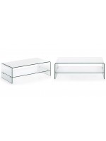 BURANO tavolino 110x55 cm in vetro cristallo temperato trasparente con doppio ripiano