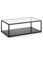 HILL 110 x 60 marco negro y cristal transparente y mesa de centro rectangular tapa cristal negro