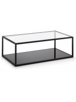 HILL 110 x 60 schwarzen Rahmen und transparentem Glas und schwarzem Glas Top rechteckiger Couchtisch