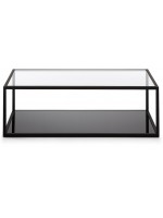 HILL 110x60 black frame and transparent glass and black glass top rectangular coffee table