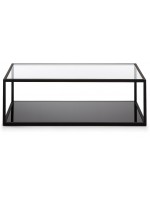 HILL 110x60 struttura nera e piano in vetro trasparente e piano in vetro nero tavolino rettangolare