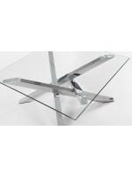 ADO tavolino in metallo cromato piano cristallo trasparente