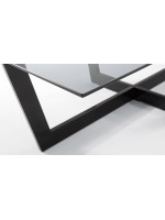 POLT Table basse 120x70 en métal noir et plateau en verre trempé fumé