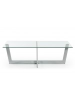 POLT table basse 120x70 piètement chromé et plateau en verre cristal transparent