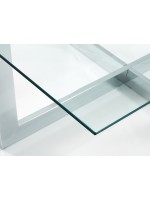 POLT table basse 120x70 piètement chromé et plateau en verre cristal transparent