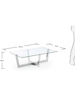 POLT table basse 120x70 piètement chromé et plateau en verre cristal transparent