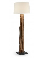 LLEWOP floor lamp in solid natural acacia wood with white fabric lampshade