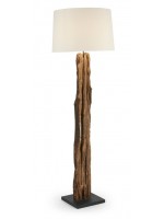 LLEWOP lampadaire en bois d'acacia naturel massif avec abat-jour en tissu blanc