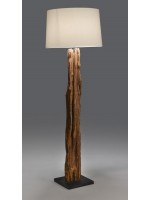 LLEWOP lampadaire en bois d'acacia naturel massif avec abat-jour en tissu blanc