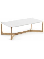 DOUX Table basse 120x60 en frêne et plateau laqué blanc