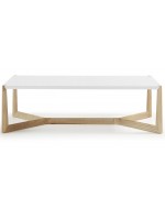 DOUX Table basse 120x60 en frêne et plateau laqué blanc