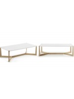 DOUX Table basse 120x60 en frêne et plateau laqué blanc