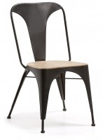 TIME painted metal Chair with wooden seat of acacia