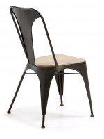 TIME peint chaise en métal avec assise en bois d'acacia