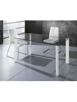 ALABAMA tavolo scrivania 140x80 fisso in vetro trasparente temperato e gambe in metallo verniciato bianco ufficio negozio casa