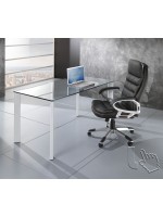 ALABAMA tavolo scrivania 140x80 fisso in vetro trasparente temperato e gambe in metallo verniciato bianco ufficio negozio casa