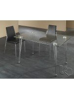 MANTRA table bureau fixe 130x80 en verre trempé transparent et pieds en métal chromé design