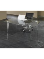 MANTRA fester schreibtisch tisch 130x80 aus transparentem gehärtetem glas und beine aus verchromtem metall design