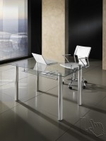 LINET 120 x 70 glass desk with shelf and chrome-plated metal base