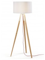 Wooden UZAGI with white shade floor lamp