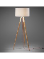 Wooden UZAGI with white shade floor lamp