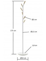 BRAIN attaccapanni in metallo bianco e ganci in legno naturale