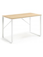 TIMMY Bureau 120 cm avec structure en métal blanc et plateau en bois naturel pour bureau ou chambre d'enfant