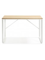 TIMMY Bureau 120 cm avec structure en métal blanc et plateau en bois naturel pour bureau ou chambre d'enfant
