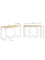 TIMMY Bureau 120 cm avec structure en métal blanc et plateau en bois naturel pour bureau ou chambre d'enfant