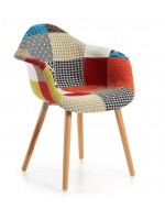 ACTON in natural wood and patchwork fabric armchair upholstered furniture living home Kenna design